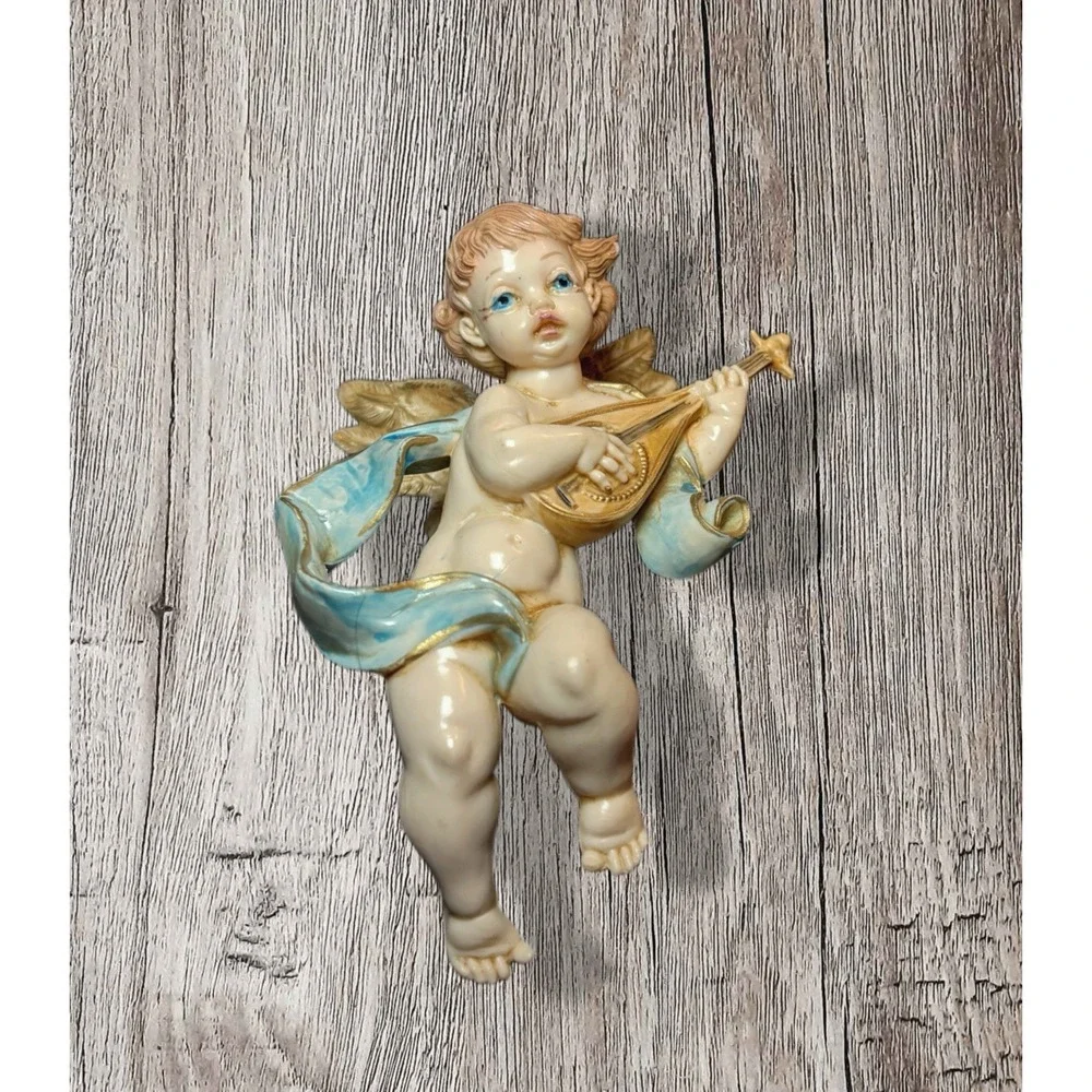 Vintage Fontanini Depose Italy Cherub Figurine Ornament With Mandolin